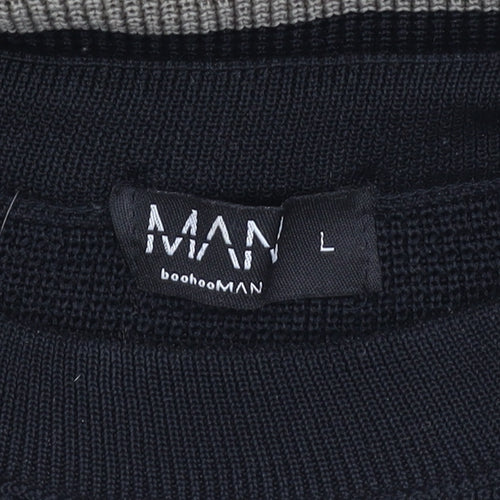 boohooMAN Men's Grey Waffle-Knit Jumper L