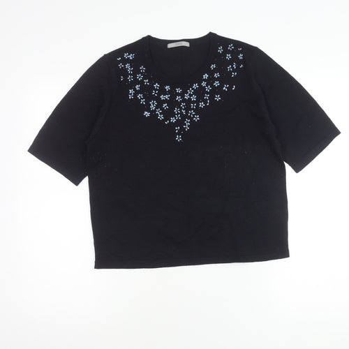 Marks and Spencer Women's Black Floral Knit Top Size 16
