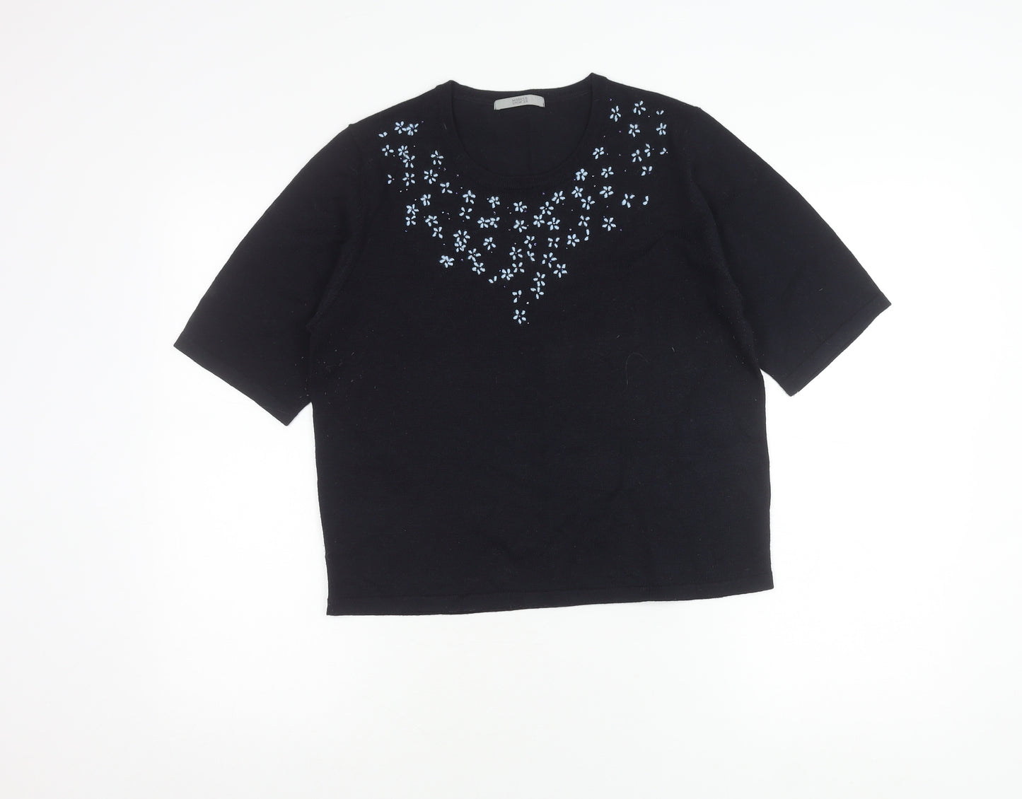 Marks and Spencer Women's Black Floral Knit Top Size 16