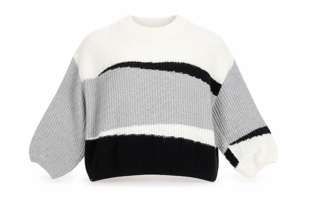 Topshop Women's XL Striped Jumper in Black, Grey, White