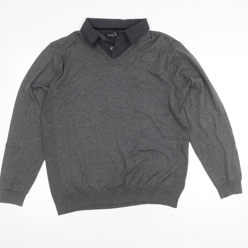 Next Men's Grey V-Neck Pullover Jumper L