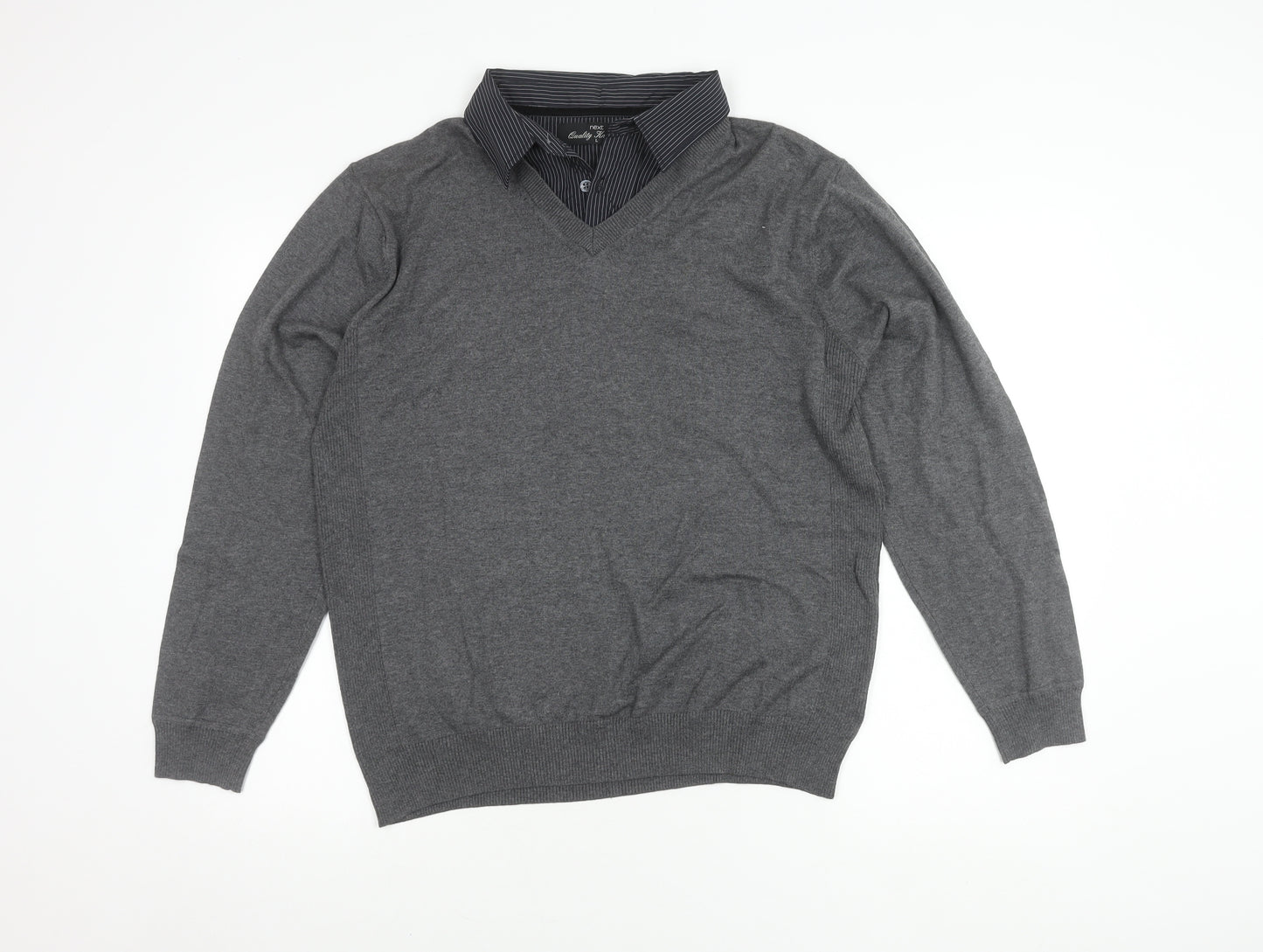 Next Men's Grey V-Neck Pullover Jumper L