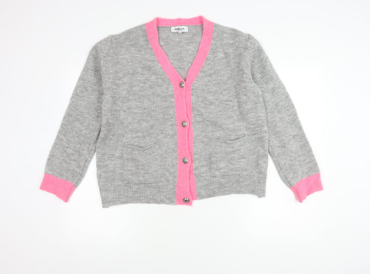 Isabella D. Women's Grey Cardigan, S, V-Neck, Casual