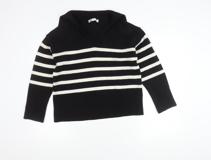 Zara Women's Black Striped Pullover Jumper XS