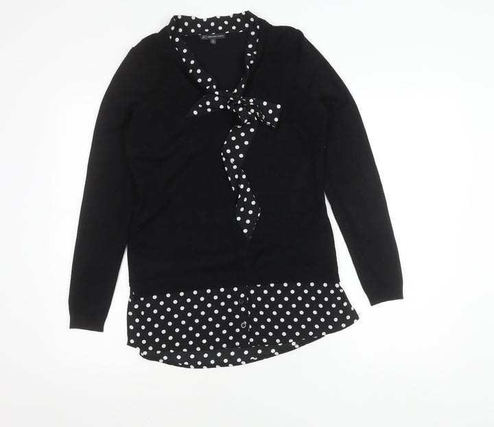 Adrianna Papell Women's Black Bow Polka Dot Jumper XS