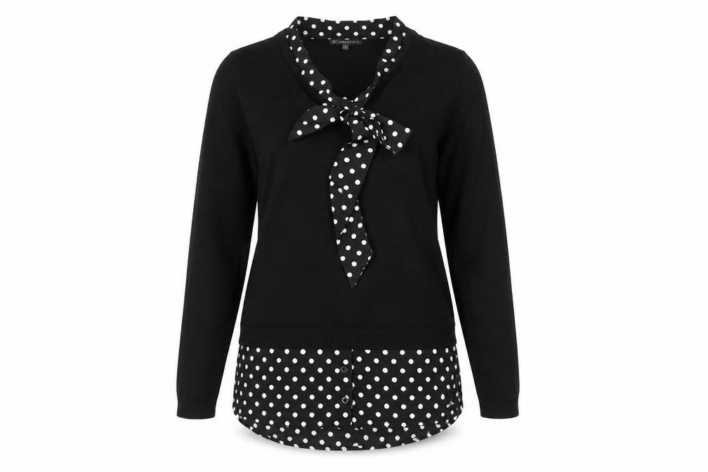Adrianna Papell Women's Black Bow Polka Dot Jumper XS