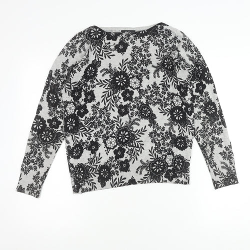 M&Co Women's Grey Floral Pullover Jumper Size 12