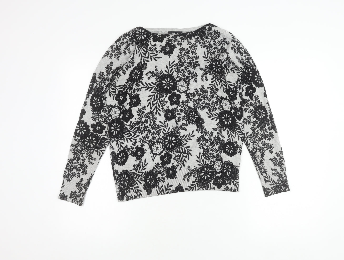 M&Co Women's Grey Floral Pullover Jumper Size 12