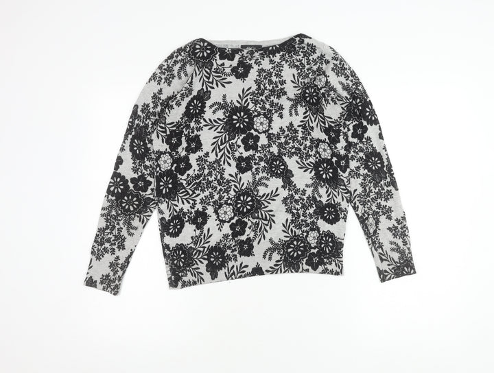 M&Co Women's Grey Floral Pullover Jumper Size 12