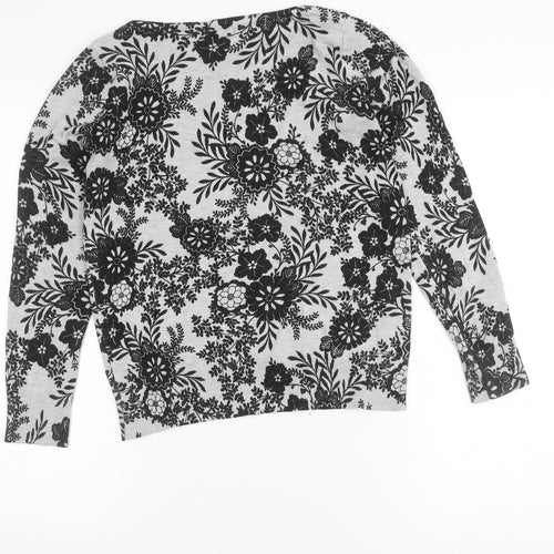 M&Co Women's Grey Floral Pullover Jumper Size 12