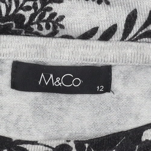 M&Co Women's Grey Floral Pullover Jumper Size 12