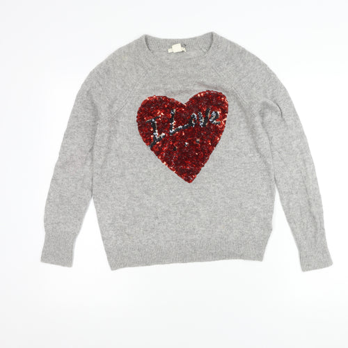 H&M Women's Grey XS Pullover Jumper Sequin Heart