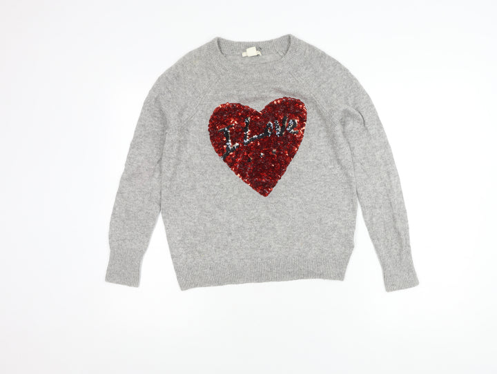 H&M Women's Grey XS Pullover Jumper Sequin Heart