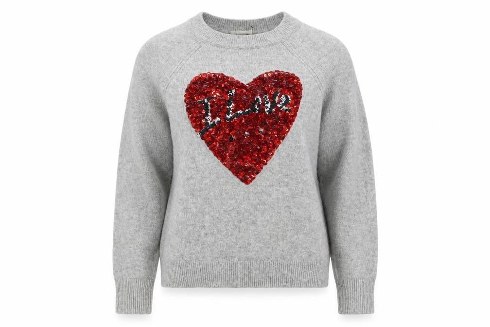Front view of H&M Women's Grey XS jumper Sequin Heart