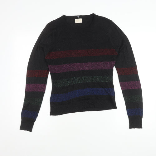 Lauren Taylor Women's Black Striped Pullover Jumper, L