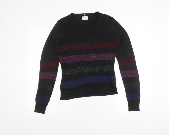 Lauren Taylor Women's Black Striped Pullover Jumper, L