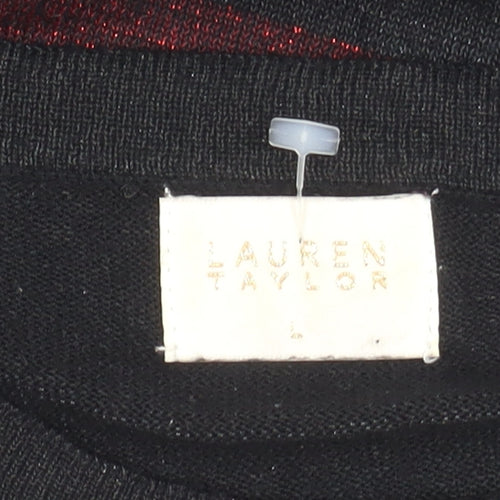 Lauren Taylor Women's Black Striped Pullover Jumper, L