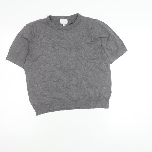 H&M Women's Grey Crew Neck Short Sleeve Knit Top Size 12