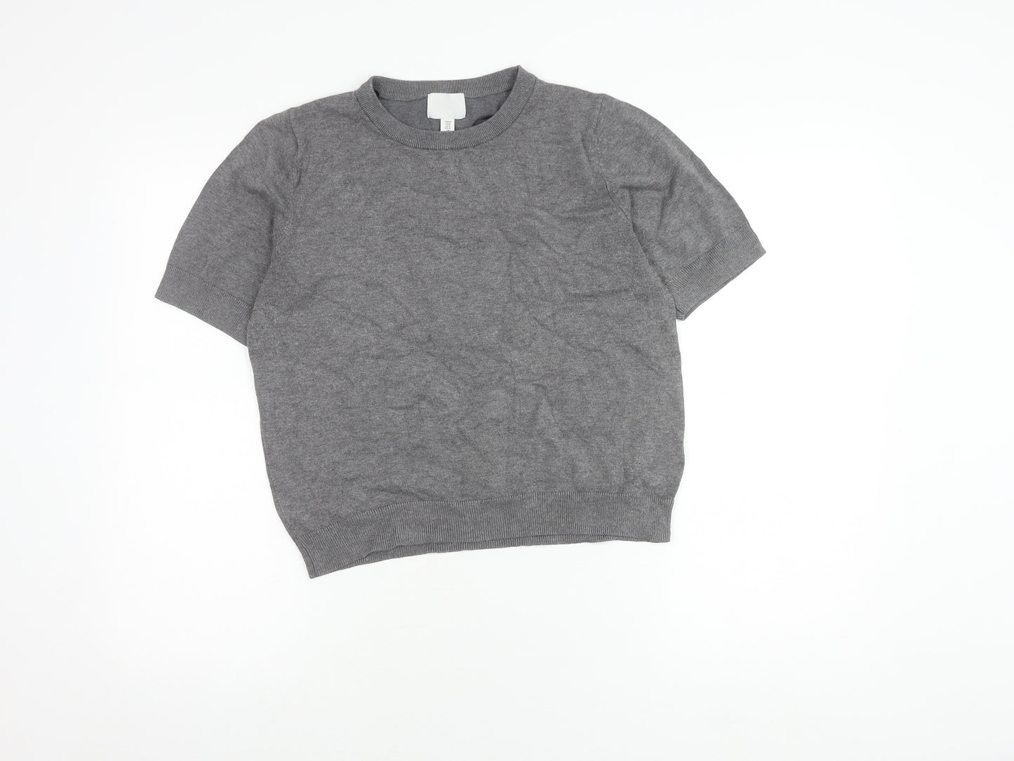 H&M Women's Grey Crew Neck Short Sleeve Knit Top Size 12