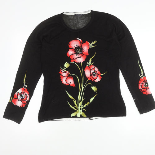 Janique Women's Black Floral Pullover Jumper M