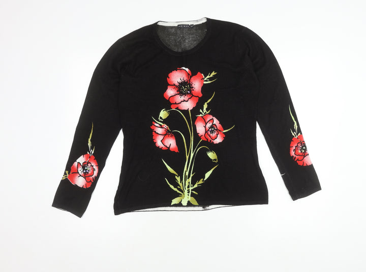 Janique Women's Black Floral Pullover Jumper M