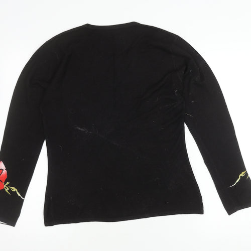 Janique Women's Black Floral Pullover Jumper M