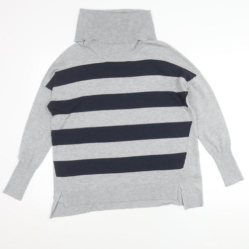 Oasis Women's Grey Striped Roll Neck Pullover Jumper, Size S