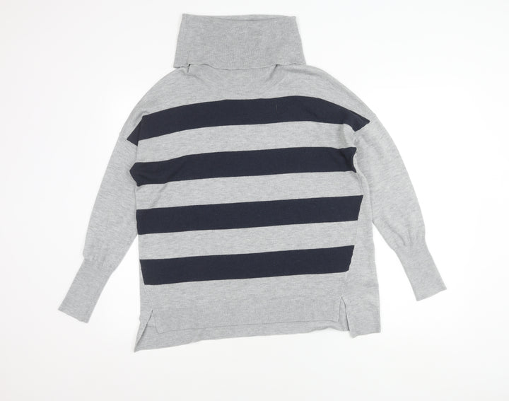 Oasis Women's Grey Striped Roll Neck Pullover Jumper, Size S