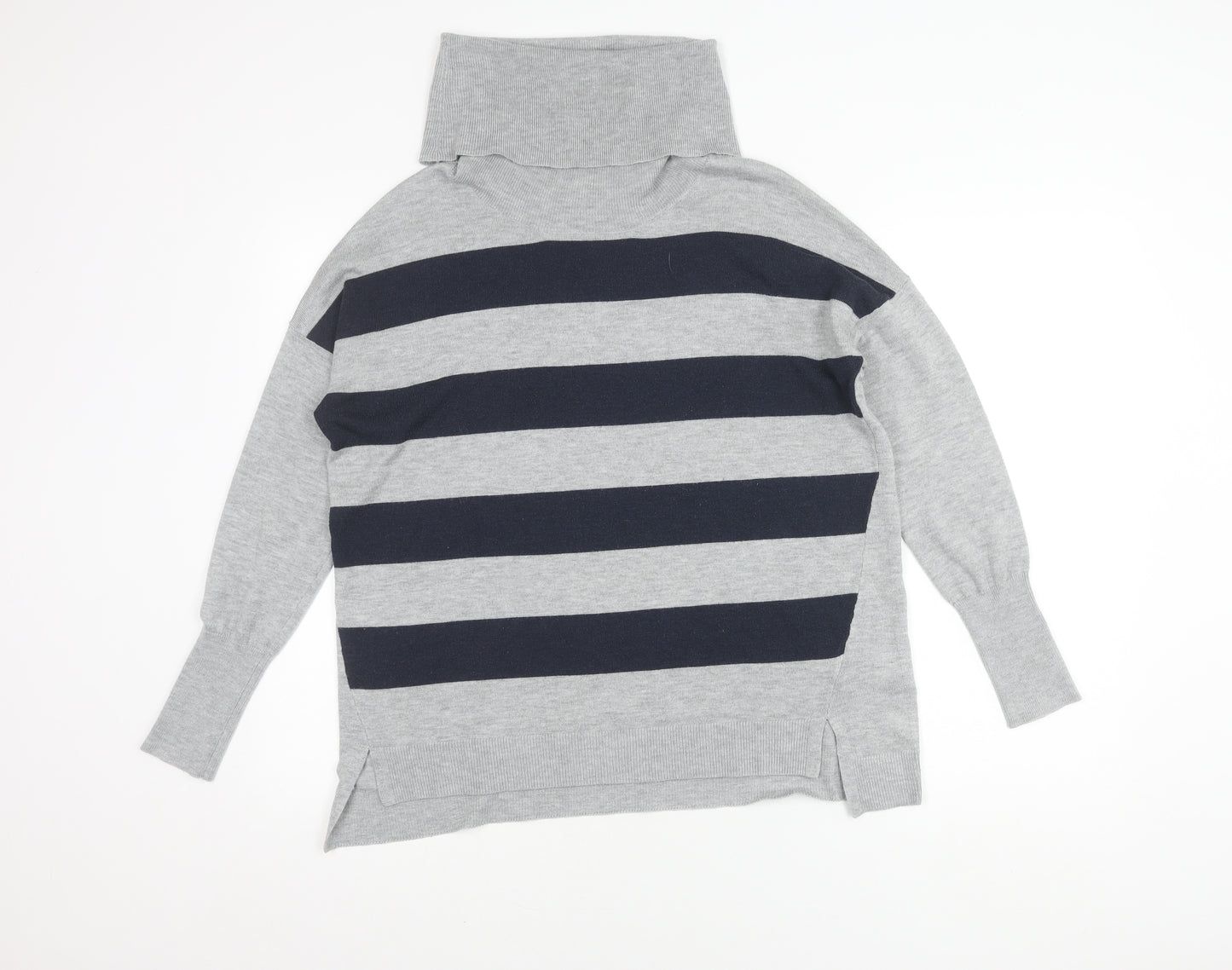 Oasis Women's Grey Striped Roll Neck Pullover Jumper, Size S