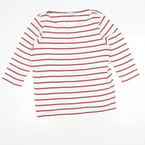 Marks and Spencer Women's Red Striped T-Shirt Size 18