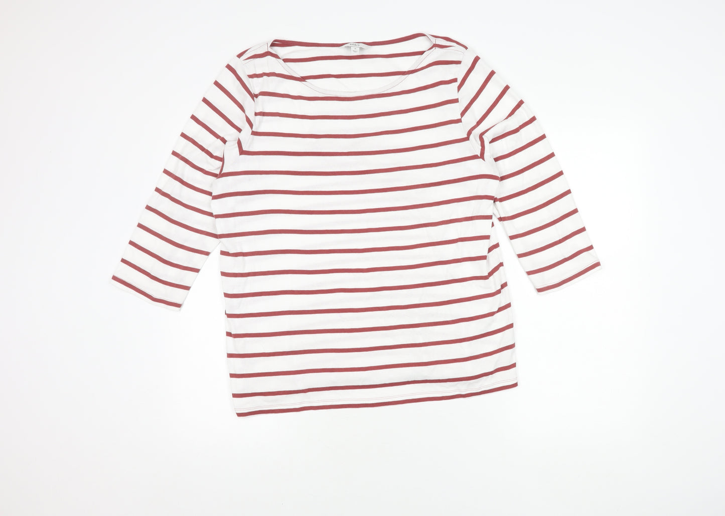 Marks and Spencer Women's Red Striped T-Shirt Size 18