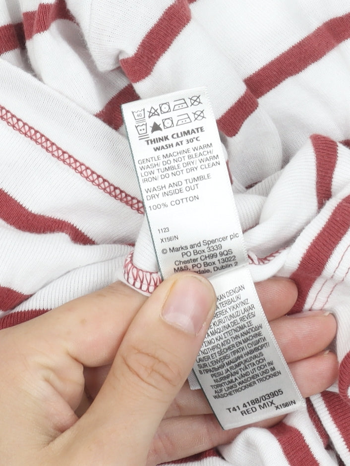 Marks and Spencer Women's Red Striped T-Shirt Size 18