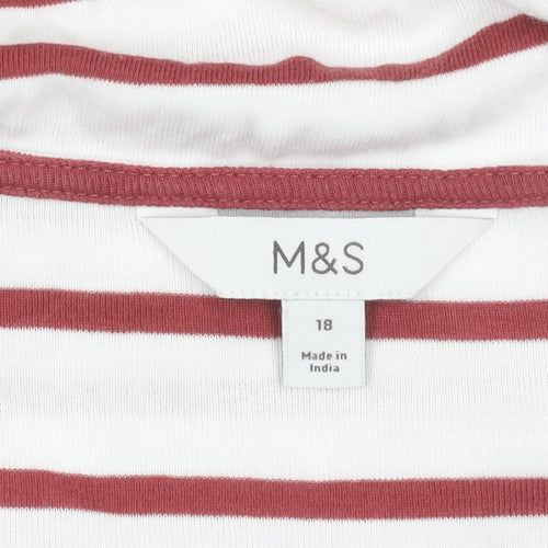 Marks and Spencer Women's Red Striped T-Shirt Size 18