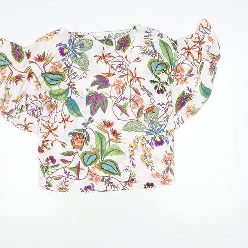 H&M Women's Multicoloured Cropped Flutter Sleeve Top
