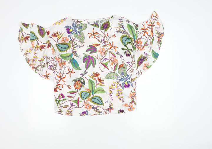 H&M Women's Multicoloured Cropped Flutter Sleeve Top