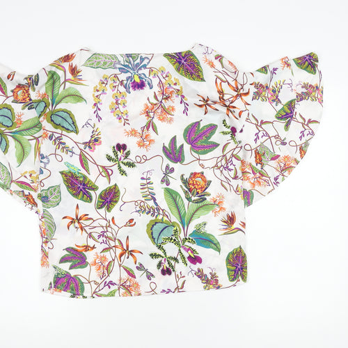 H&M Women's Multicoloured Cropped Flutter Sleeve Top
