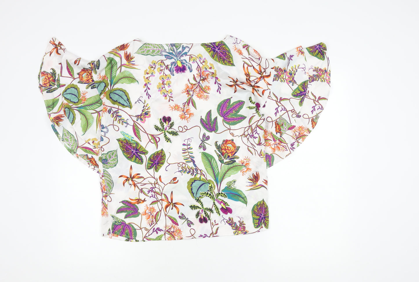 H&M Women's Multicoloured Cropped Flutter Sleeve Top