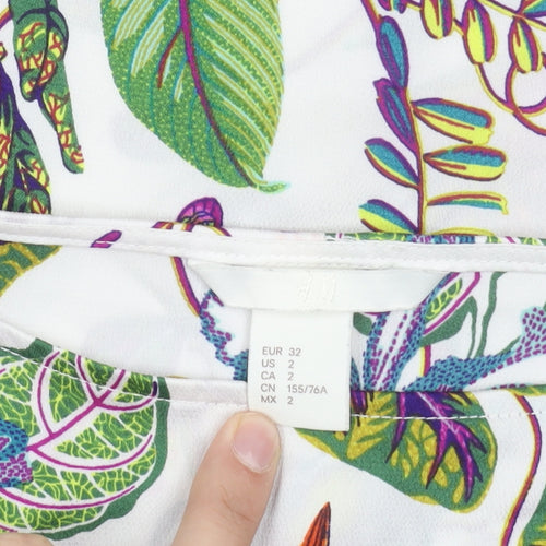 H&M Women's Multicoloured Cropped Flutter Sleeve Top