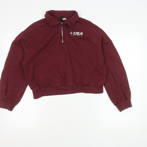 H&M Women's Red Collared Sweatshirt Size S