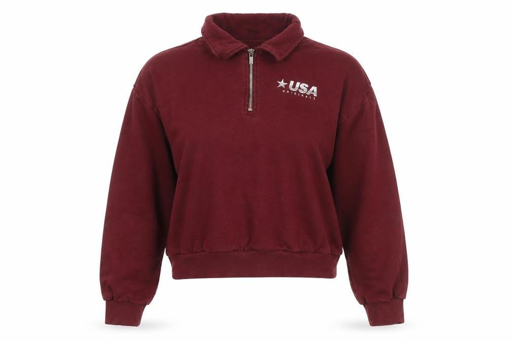 Front view of H&M Women's Red Collared Sweatshirt, size S