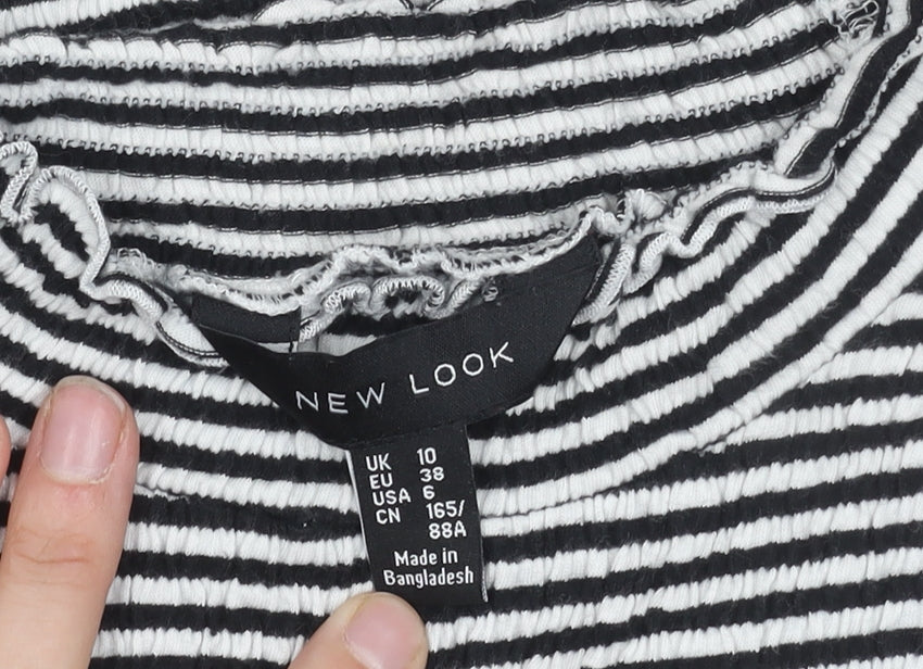 New Look Women's Striped Top - Black & White Size 10