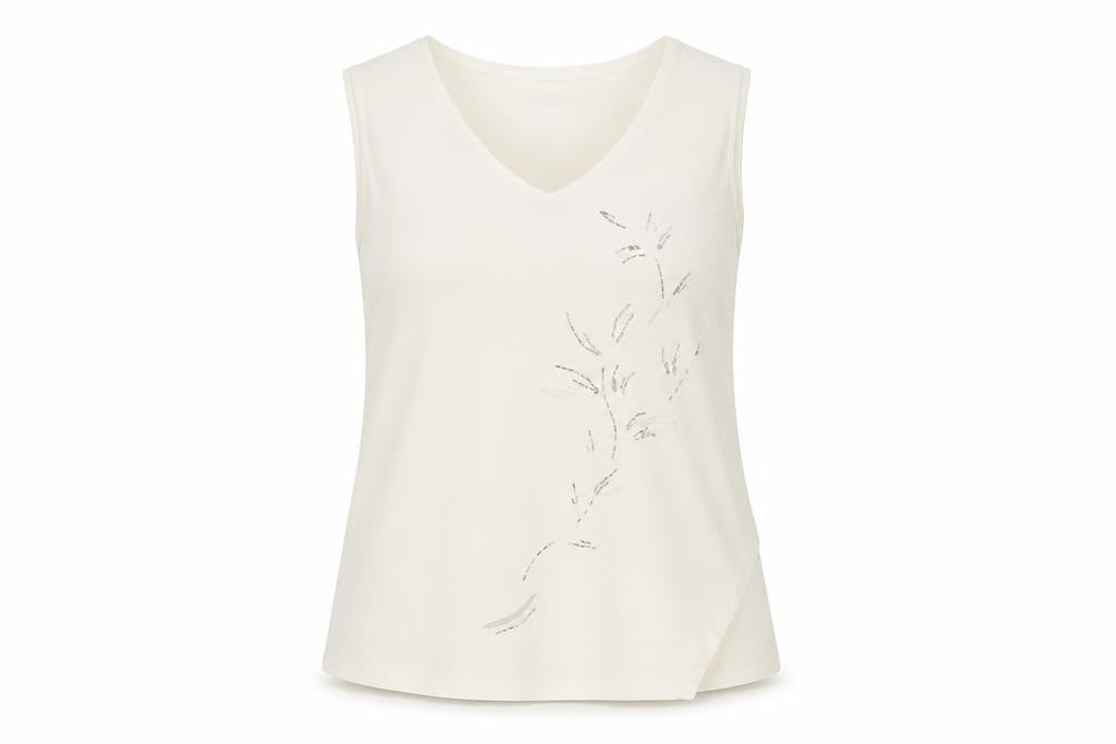 Front view of M&Co Women's Ivory Cotton Sleeveless Tank Top