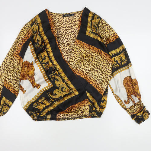 Boohoo Women's Multicoloured Animal Print Wrap Blouse, Size 12