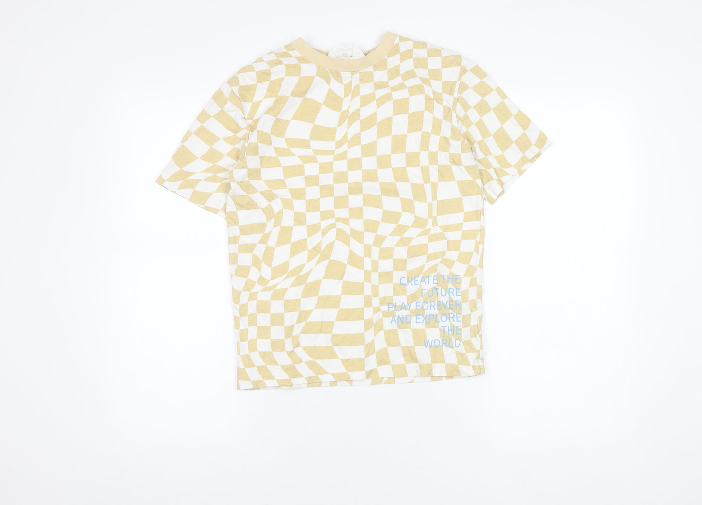 H&M Girls Beige Check T-Shirt 8-9 Years