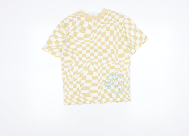 H&M Girls Beige Check T-Shirt 8-9 Years