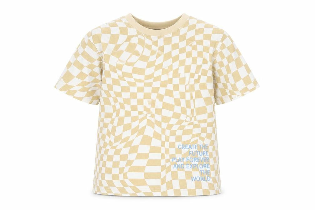 H&M Girls Beige Check T-Shirt 8-9 Years
