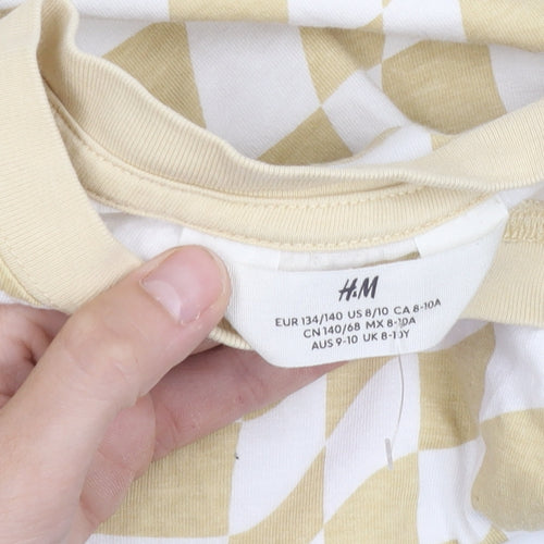 H&M Girls Beige Check T-Shirt 8-9 Years