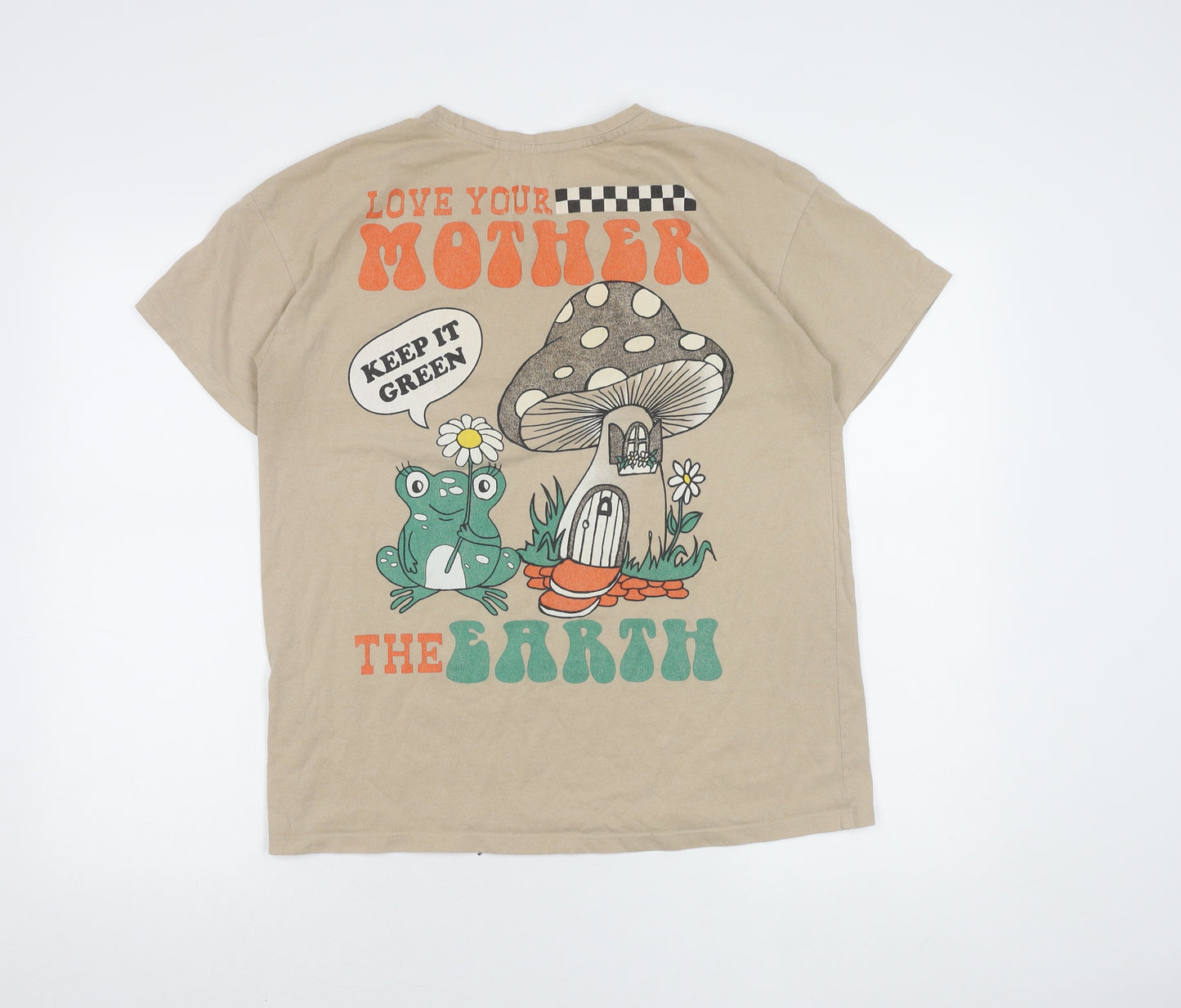 Recycler Threads Men's Beige Graphic T-Shirt L