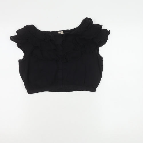 H&M Women's Black Ruffle Cropped Blouse Size 8