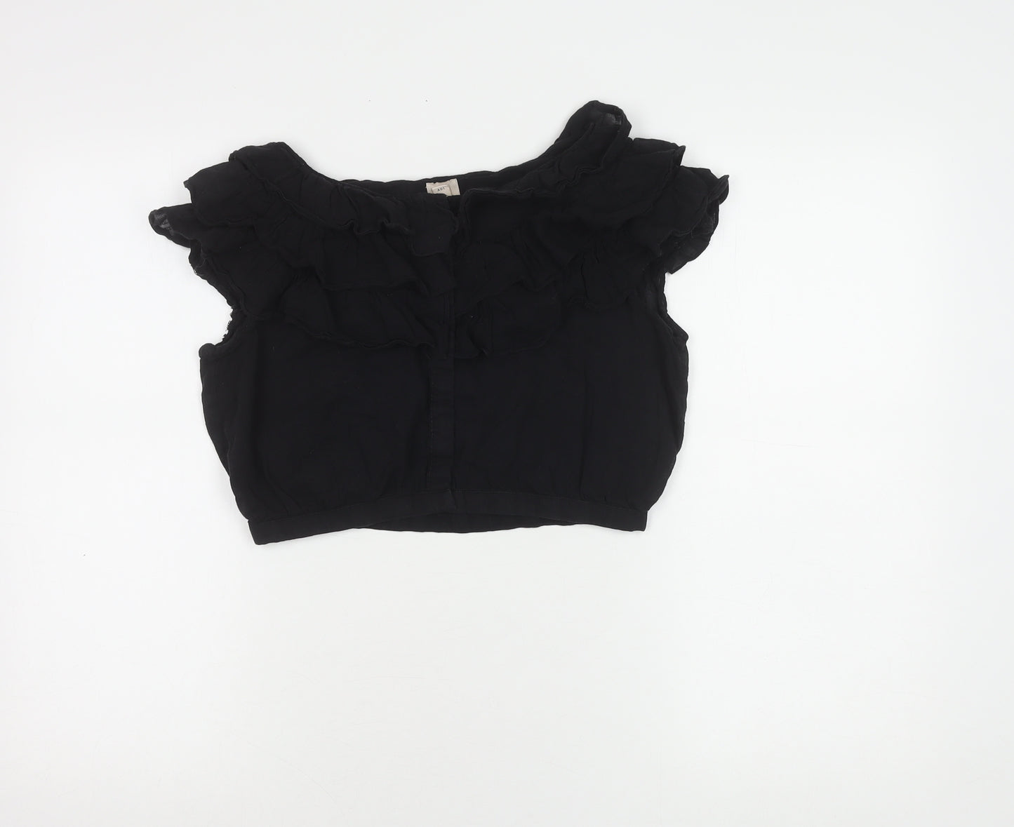 H&M Women's Black Ruffle Cropped Blouse Size 8